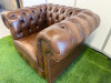 Dark Brown Leather Chesterfield Armchair with Short Wooden Leg Stumps. Size H74cm, W108cm &D88cm. - 3
