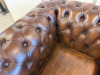 Dark Brown Leather Chesterfield Armchair with Short Wooden Leg Stumps. Size H74cm, W108cm &D88cm. - 4