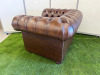 Dark Brown Leather Chesterfield Armchair with Short Wooden Leg Stumps. Size H74cm, W108cm &D88cm. - 6