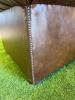 Dark Brown Leather Chesterfield Armchair with Short Wooden Leg Stumps. Size H74cm, W108cm &D88cm. - 7