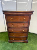 Large Dark Stained Wood 5 Drawer Chest of Drawers with Gold Knobs. Size H134, W90cm & D50cm.