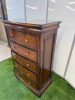 Large Dark Stained Wood 5 Drawer Chest of Drawers with Gold Knobs. Size H134, W90cm & D50cm. - 3