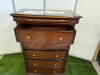 Large Dark Stained Wood 5 Drawer Chest of Drawers with Gold Knobs. Size H134, W90cm & D50cm. - 6