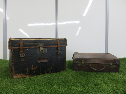 1 x W.Houghton Steamer Trunk, Size H30 x W46 x D39cm & 1 x Brown Leather Suit Case, Size H13 x W40 x D30cm. NOTE: condition (As Viewed/Pictured).