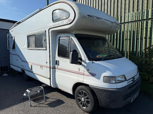 R903 JGE: Peugeot Elddis Auto Stratus CK Motor Home, 6 Berth, Reversing Camera Fitted, 69,539 Recorded Miles. NOTE: comes with keys, no documents, requires restoration, condition unknown.