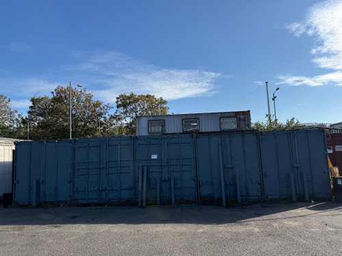 6 x 40ft Shipping Containers with Staircase. 1 x Workshop, 1 x Divided Storage & 3 x Open Storage, Some Fitted with Electrics and Lighting. All Sold As Viewed with Buyer to Satisfy Themselves on All Matters Prior to Bidding. NOTE: removal by appointment a