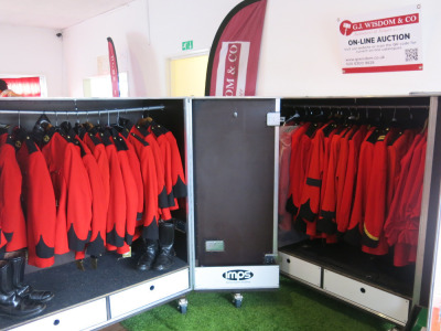 Large Quantity of Michael & Jay Civil & Military Taylors Senior & Junior Clothing to Include: 28 x Assorted Sized Jackets, 3 x Assorted Size Trousers, 2 x Pairs of Assorted Sized Boots (7 & 10) & Assortment of Belts. NOTE: sold as viewed & inspected and 