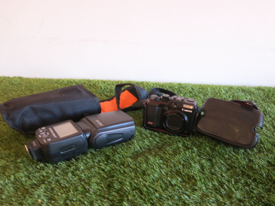 Panasonic G10 Powershot Camera in Carry Case & K & F Concept Speedlight, Model KF570II.