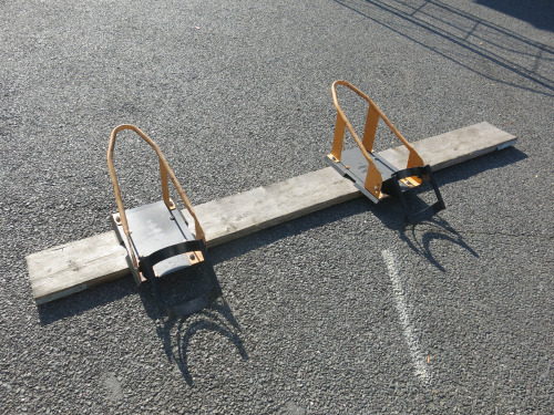 2 x Motorbike Stands on Scaffold Board.