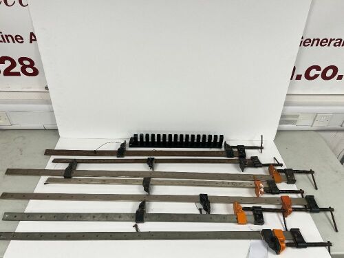 7 x Sash Clamps to Include: 3 x L135cm & 4 x L104cm, with Wall Bracket.