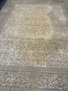 Persian Hand Knotted Fine Silk Rug with Fringe, 530 KPSI in Traditional Persian Rug Design with Greek Key Border Motif. Believed to be from Kashan or Isfahan. Size 310 x 250cm.