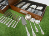 Set of 210 x Christofle France Hallmarked Silver Cutlery & Serving Utensils in Christofle Four Draw Wooden Cutlery Chest to Include: Knives, Forks, Spoons, Ladles & Cake Slice. Chest Size H37 x W51 x D38cm. - 4