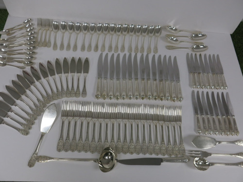 Set of 92 x Puiforcat Elysee Hallmarked Silver Cutlery to Include: Knives, Forks, Spoons & Utensils. This Early 18th Centre Bavarian-Style Service has Graced Ceremonial Tables of the Presidents of the French Republic at the Elysee Palace since Late 1940's