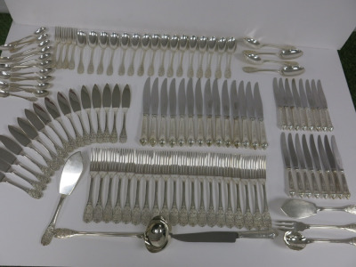 Set of 92 x Puiforcat Elysee Hallmarked Silver Cutlery to Include: Knives, Forks, Spoons & Utensils. This Early 18th Centre Bavarian-Style Service has Graced Ceremonial Tables of the Presidents of the French Republic at the Elysee Palace since Late 1940's