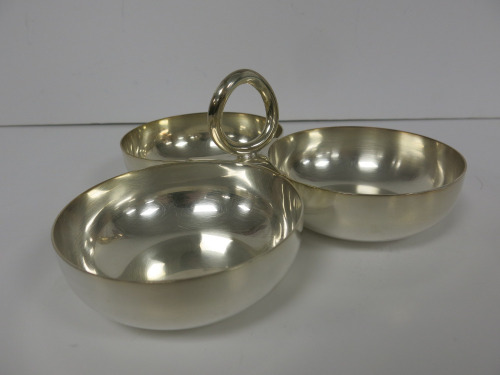 Christofle France, Silver Three Part Appetizer Dish. Single Dish Size Dia 11.5cm.