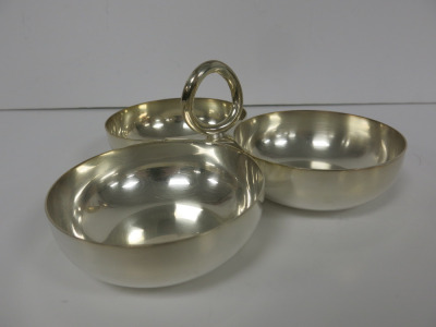 Christofle France, Silver Three Part Appetizer Dish. Single Dish Size Dia 11.5cm.