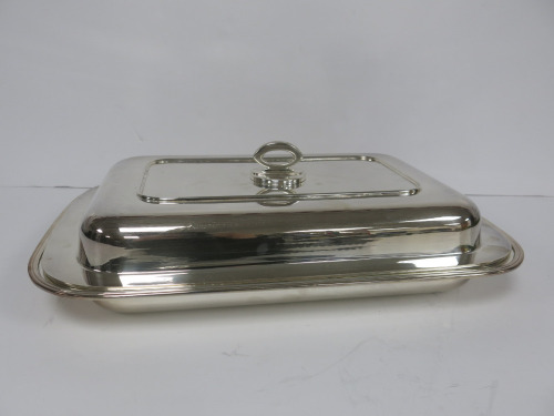 Gabrielli Lavorazione A Mano, Hallmarked 800 Silver Serving Dish with Lid. Size W29 x D45cm. NOTE: requires polish.
