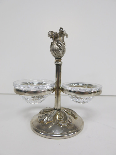 Christofle France Silver Floral Design Stand with 2 x Salt and Pepper Cellar Dishes.