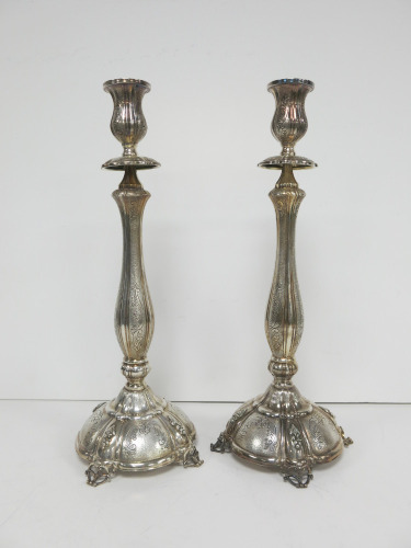 2 x Tall Benedetti Silver Floral Design Candle Holders.