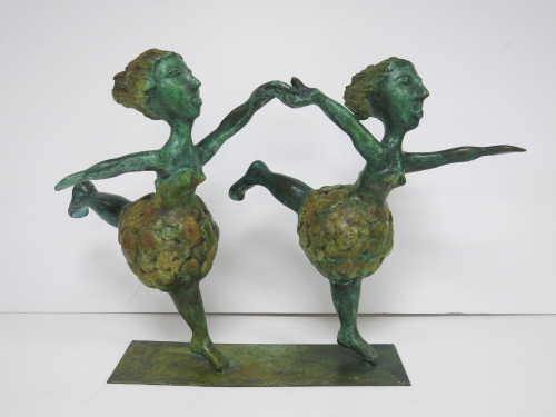 Bronze Sculpture of Leaping Abstract Dancing Ladies Holding Hands.