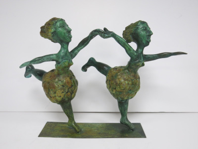 Bronze Sculpture of Leaping Abstract Dancing Ladies Holding Hands.