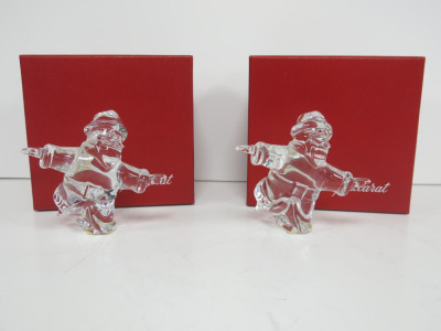 2 x Baccarat Clear Crystal Santa Claus Figurines in Boxes.