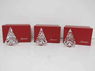 3 x Baccarat Clear Crystal Louxor Christmas Tree Ornaments in Boxes.