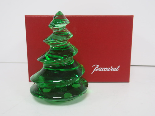 Baccarat Green Crystal Enchanting Fir Christmas Tree Ornament.