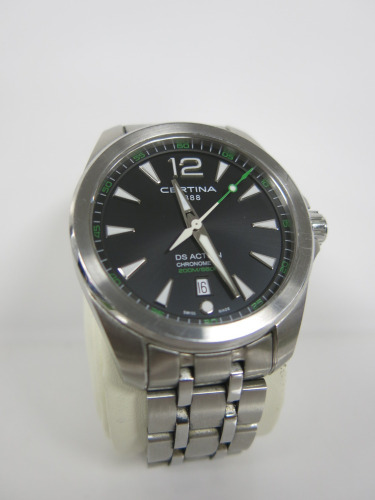 Certina 1888 Men's D Action Watch, Quarts Stainless Steel Bracelet with Black Dial