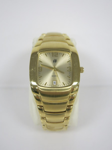 Gold Coloured 'H' Swiss Made Watch in Stainless Steel Case, Water Resistant 30m, S/N 7962.