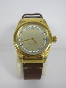Ovento by Wintex Milano Remida Tortaght Gold Coloured Stainless Steel Watch with Brown Leather Strap, Water Resistant 5 ATM.