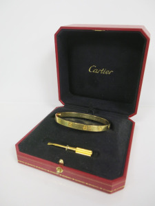 Cartier Classic Model 18ct Gold 'Love Bracelet' with Original Box & Screwdriver. Hallmarked Cartier 19 EVK515 Au 750.