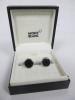 MONTBLANC Round 'Tribute to Shakespeare' Cuff Links, Stainless Steel Inlaid with Black Resin, Marked 10JWL & Inscribed with William Shakespeare. Comes in Original Box.