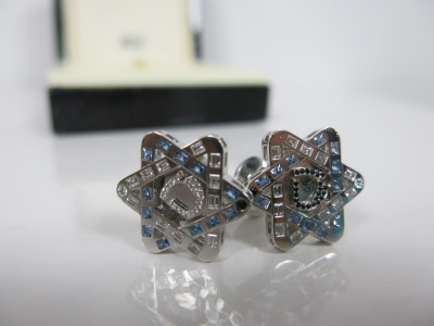 MONTBLANC Star Collection 18ct White Gold Cufflinks Set with 24 x Precious Stones. Comes in Original Box (Poor Condition). Hallmarked Au 750. NOTE: 1 cufflink requires repair.