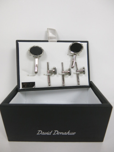 David Donahue Sterling Silver & Onyx Stud Set with 2 x Cufflinks & 3 x Shirt Studs.