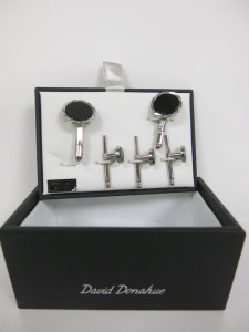 David Donahue Sterling Silver & Onyx Stud Set with 2 x Cufflinks & 3 x Shirt Studs.