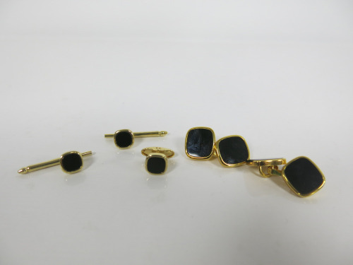 5 x Gold Coloured & Black Stone Shirt Accessories to Include: 2 x Cufflinks, 2 x Shirt Studs & 1 x Other.