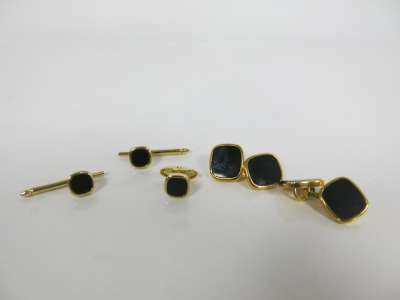 5 x Gold Coloured & Black Stone Shirt Accessories to Include: 2 x Cufflinks, 2 x Shirt Studs & 1 x Other.