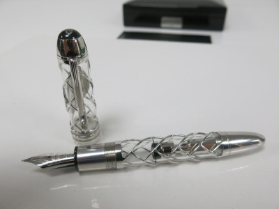 MONTBLANC Meisterstuck No 149, Skeleton 333 Fountain Pen, S/N PT2220640, 18k White Gold with Diamond Encrusted Israel Flag, in Atelier Prive Box with Flag Pen Israel Plaque. Hallmarked Au 750. Comes in Original Box with Service Guide.