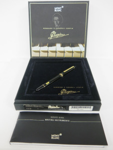 MONTBLANC Meisterstuck Homage to Frederic Chopin Special Edition Fountain Pen from Montblanc's Donation Pen Collection in Original Box with Service Guide. Hallmarked 14k Gold.
