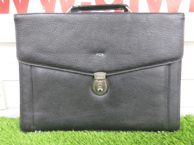 S.T. Dupont Atelier Black Leather Briefcase. Size H30cm & W42cm. NOTE: code for lock 28.
