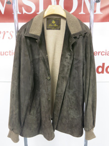 Loro Piana Men's Brown Suede Jacket with Cashmere Interior and Corduroy Detailing. Size XXL.