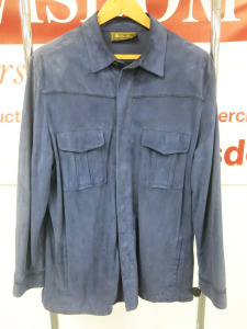 Loro Piana Men's Navy Blue Suede Overshirt. Size XXL.
