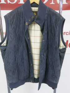 Loro Piana Men's Navy Button Up Suede Vest/Gilet with Chequered Interior. Size XXL.