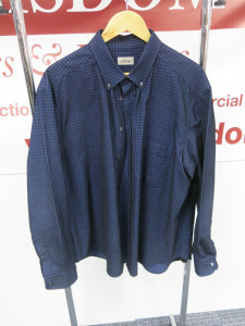 Brioni Men's Navy Blue Chequered Long Sleeve Shirt. Size XL.