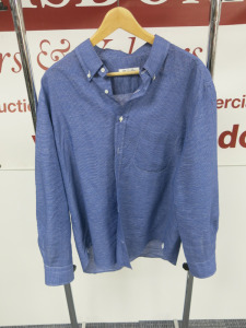Loro Piana Men's Blue and White Chequered Long Sleeve Shirt. Size XXL.