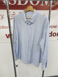 Loro Piana Men's Light Blue and White Chequered Long Sleeve Shirt. Size XXL.