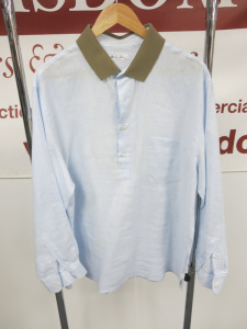 Loro Piana Men's Washed Light Blue and Brown Corduroy Collared Long Sleeve Shirt. Size XXL.