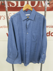 Loro Piana Men's Blue Denim Effect Long Sleeve Shirt. Size XXL.
