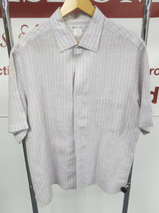 Loro Piana Men's Washed Blue, White & Mauve Stripped Short Sleeve Shirt. Size XXL.